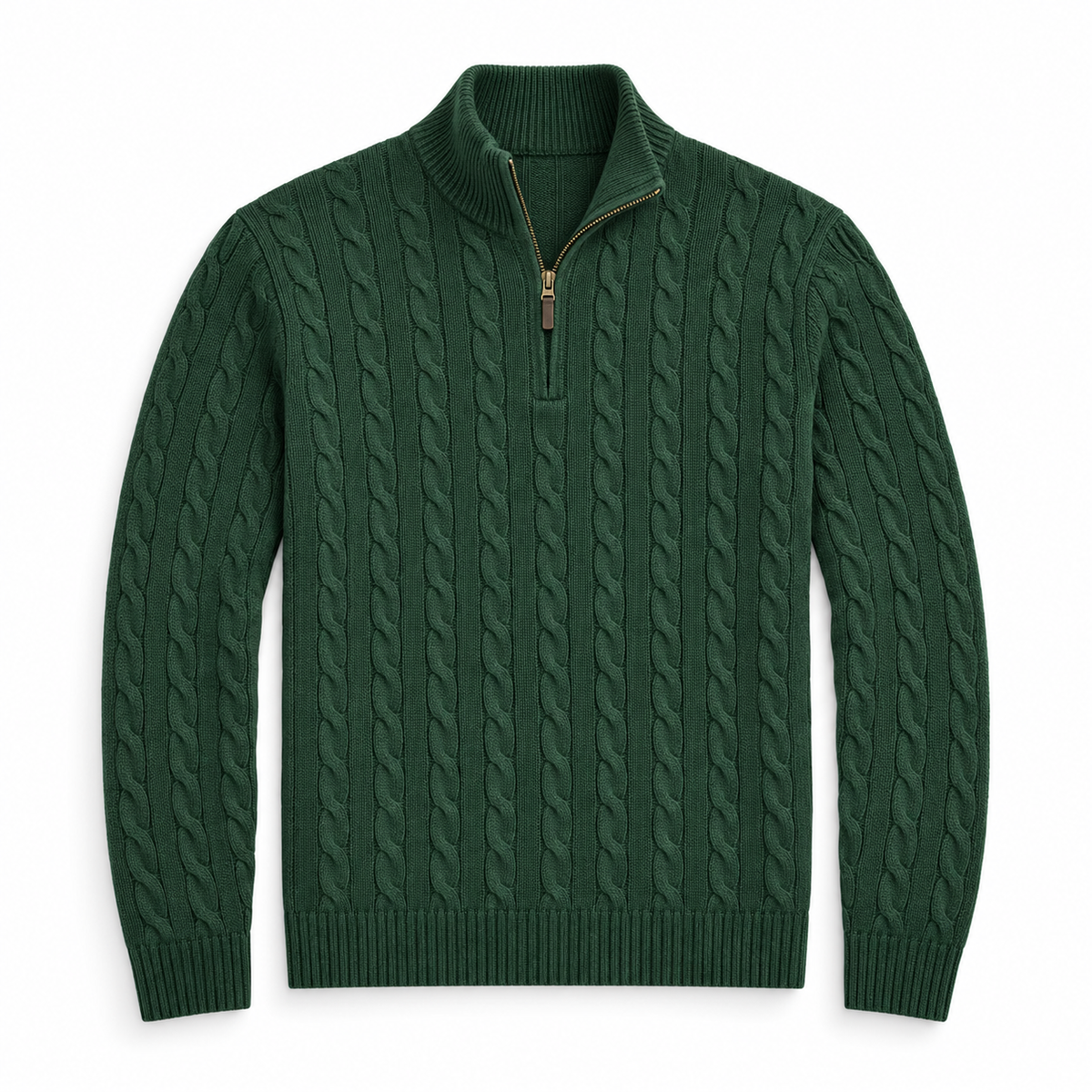Men’s Cable Knit Quarter Zip Sweater, Classic Long Sleeve Pullover with Ribbed Collar
