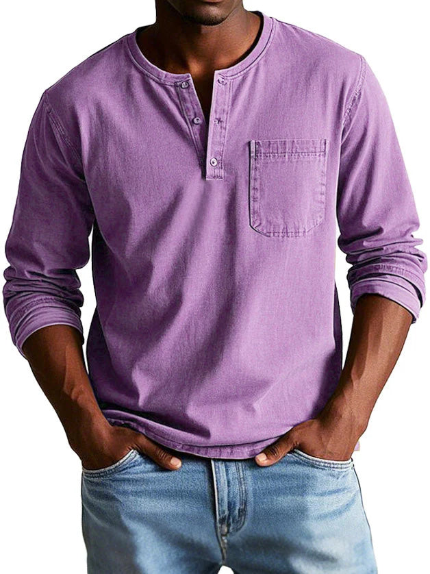 💫Clearance Sale🔥Men's Fashion Vintage Distressed Pocket Long Sleeve Henley Shirt