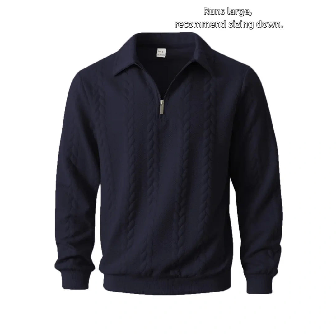 Men's Spring Outfits Knitted Polo Neck Long Sleeve Fitted Knitwear Sweatshirt