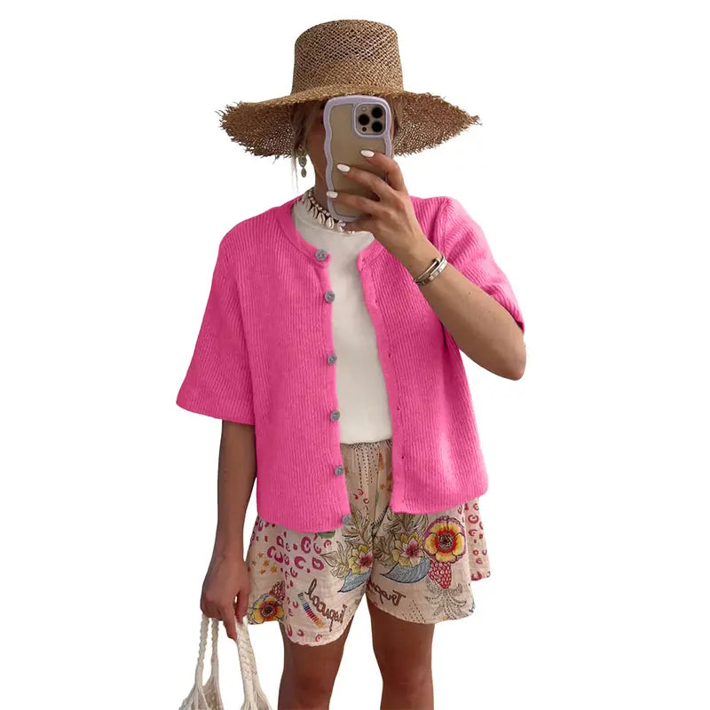 UANEO Women's Lightweight Knit Cardigan - Short Sleeve