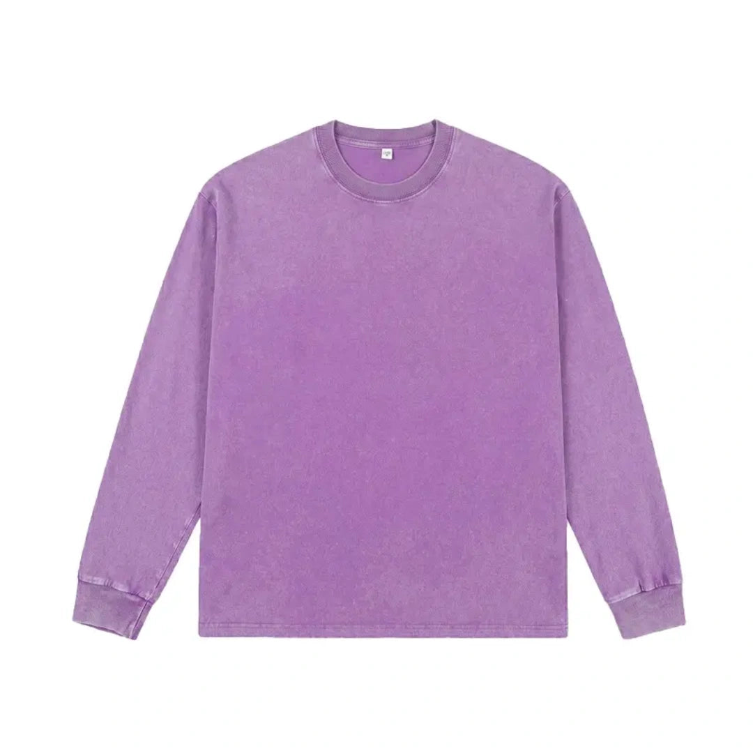 Unisex Vintage Washed Heavyweight Soft Breathable Cotton Long Sleeve T-Shirt