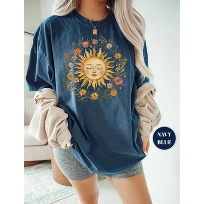 Boho Spiritual Sun T-Shirt, Cute Bohemian Tee, Celestial Hippie Clothing, Vintage Women Clothing, Hippy Clothes, Chic Style, Floral Outfit