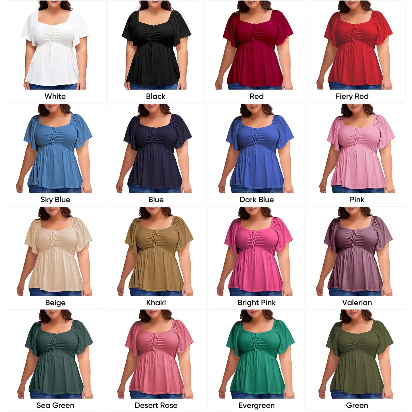 Eytino Women Plus Size Sweetheart Neck Short Sleeve Shirred Peplum Rib Blouse Tops Shirts(1X-5X)