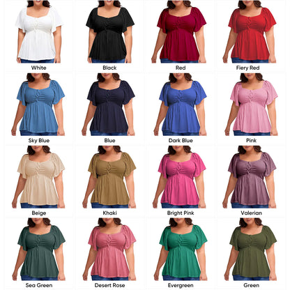 Eytino Women Plus Size Sweetheart Neck Short Sleeve Shirred Peplum Rib Blouse Tops Shirts(1X-5X)