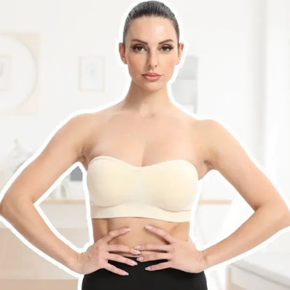 Wireless Strapless Bandeau Bra with Non-Slip Silicone Grip