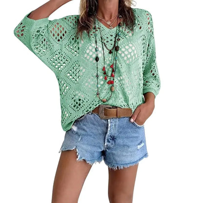 Women's Boho Crochet V-Neck Top