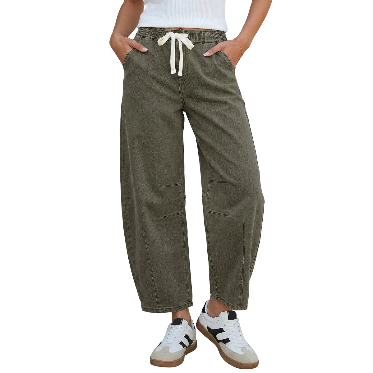 Barrel Jeans for Women High Waisted Cropped Wide Leg Stretch Denim Pants