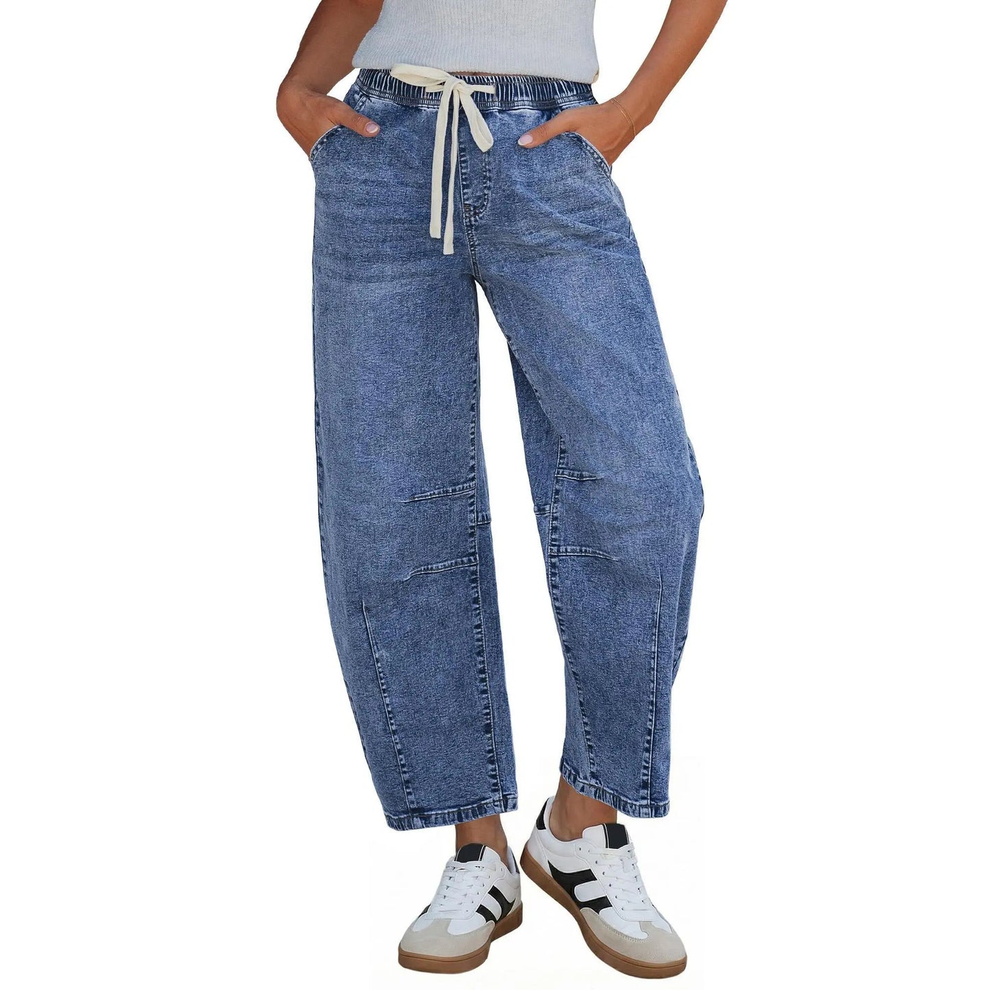 Barrel Jeans for Women High Waisted Cropped Wide Leg Stretch Denim Pants