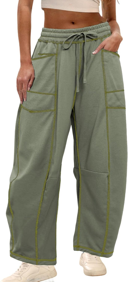 ⚡ Limited Stock – Grab Yours Now! 👇Women's Barrel Sweatpants - Baggy Wide Leg with Pockets & Drawstring