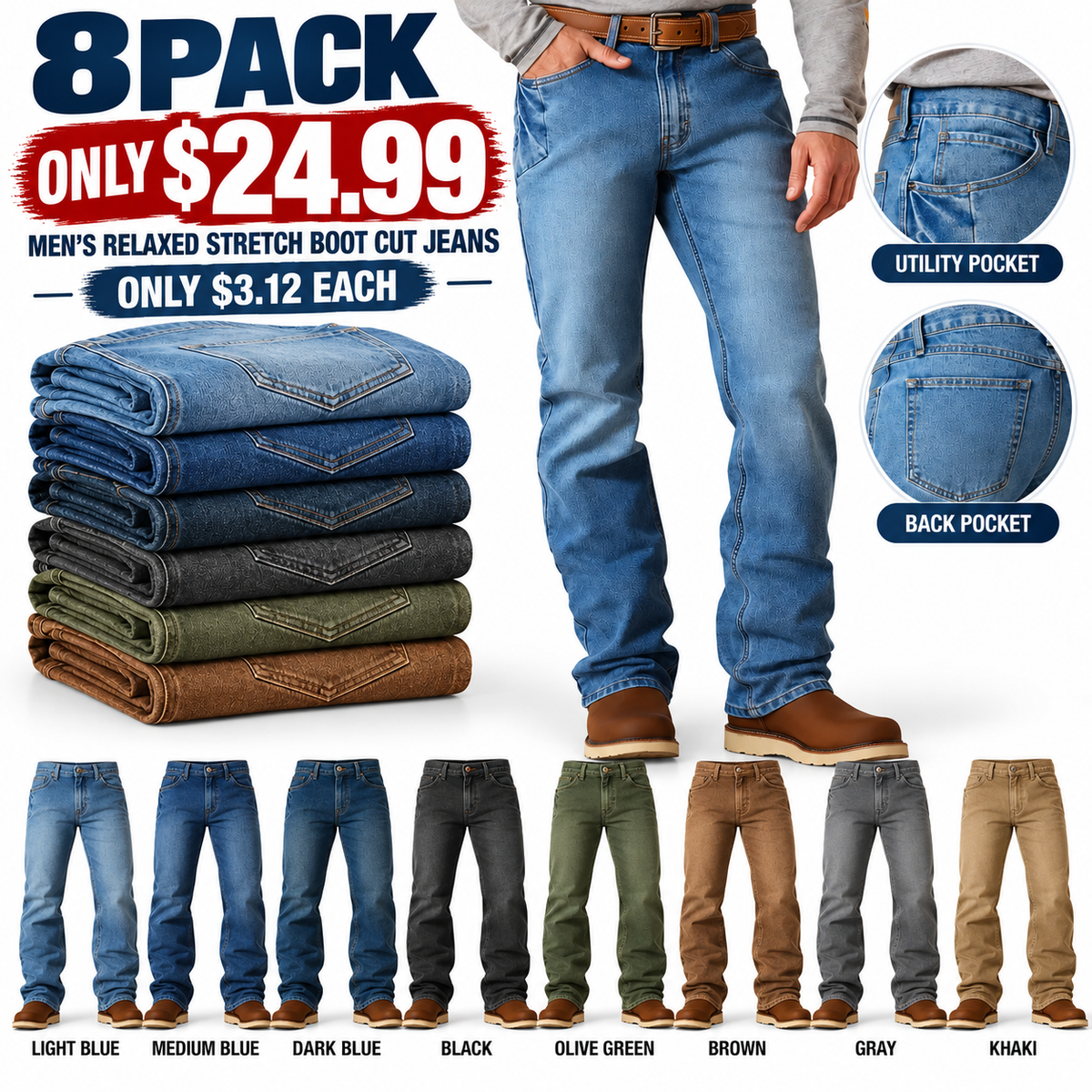 🔥 BESTSELLER  | Men's Relaxed Stretch Boot Cut Jeans