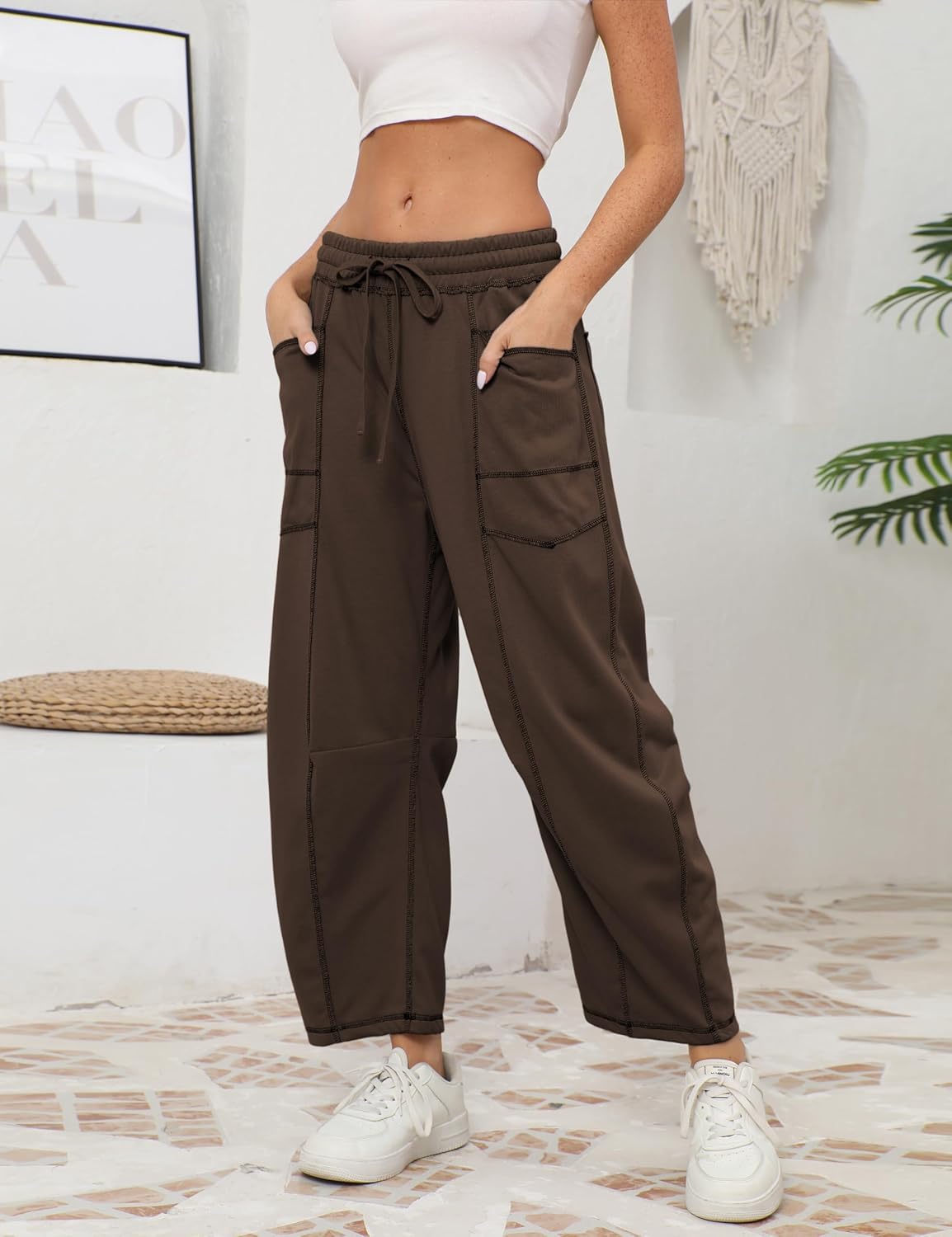 ⚡ Limited Stock – Grab Yours Now! 👇Women's Barrel Sweatpants - Baggy Wide Leg with Pockets & Drawstring