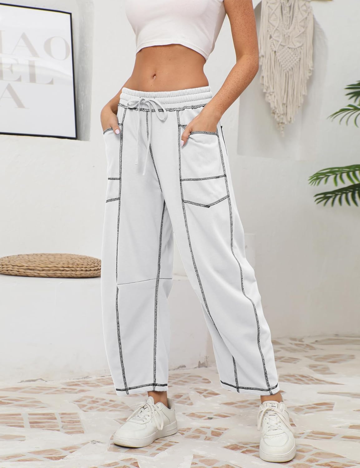 ⚡ Limited Stock – Grab Yours Now! 👇Women's Barrel Sweatpants - Baggy Wide Leg with Pockets & Drawstring
