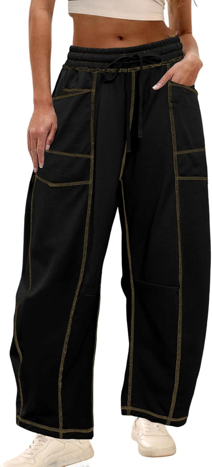 ⚡ Limited Stock – Grab Yours Now! 👇Women's Barrel Sweatpants - Baggy Wide Leg with Pockets & Drawstring