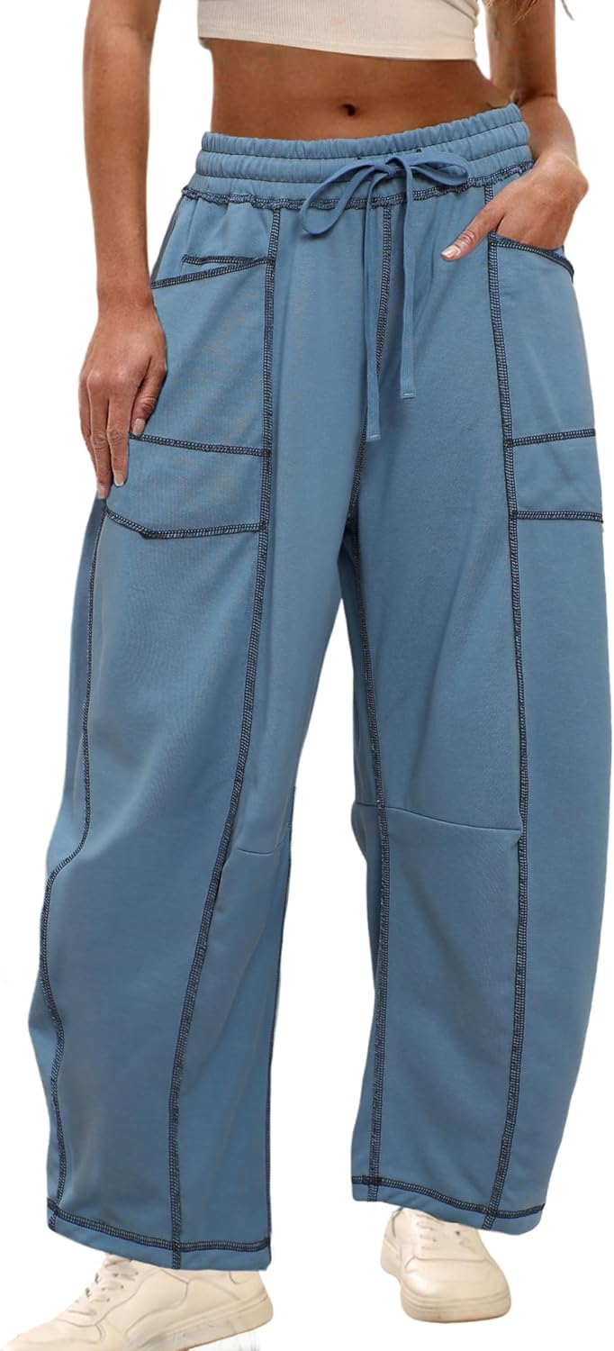 ⚡ Limited Stock – Grab Yours Now! 👇Women's Barrel Sweatpants - Baggy Wide Leg with Pockets & Drawstring