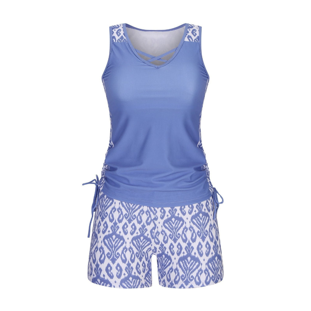 ⏰LAST DAY 90% OFF - Women's 2-Piece Tummy Control Tankini Set with Built-In Bra – Flattering Boho Swimwear with Shorts