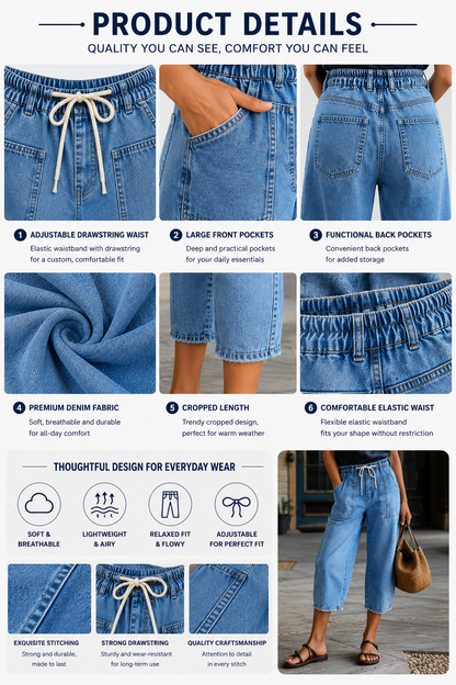 ⚡FINAL SALE⚡8-Pack Raw Hem Drawstring Mid Waist Barrel Leg Capri Jeans