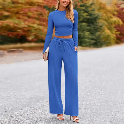 Women's Fall&Winter 2-Piece Set – Top & Wide-Leg Pants