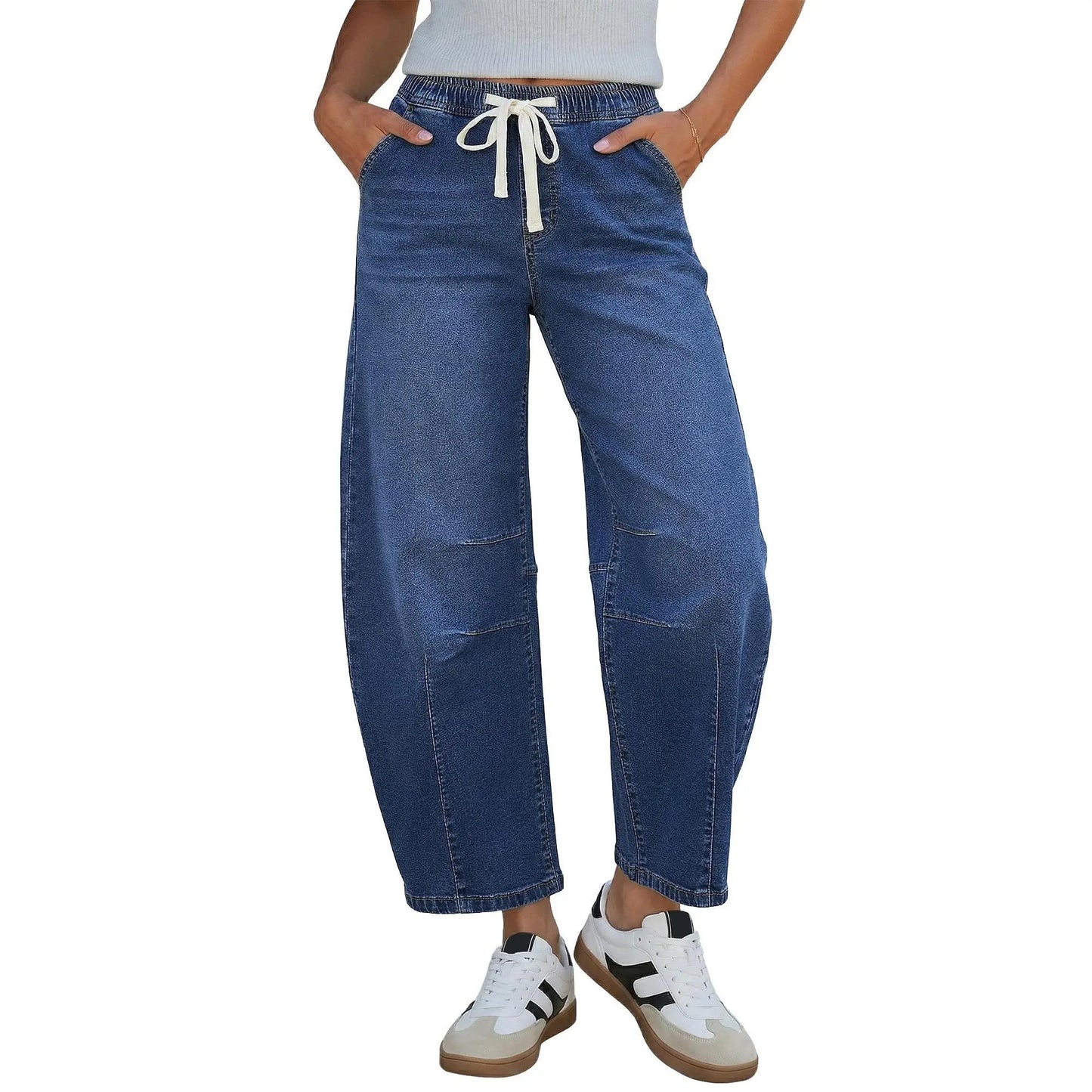 Barrel Jeans for Women High Waisted Cropped Wide Leg Stretch Denim Pants
