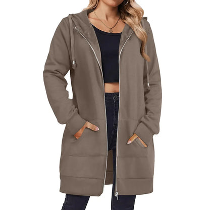 Women Zip Up Fleece Tunic Sweatshirt Long Hoodie
