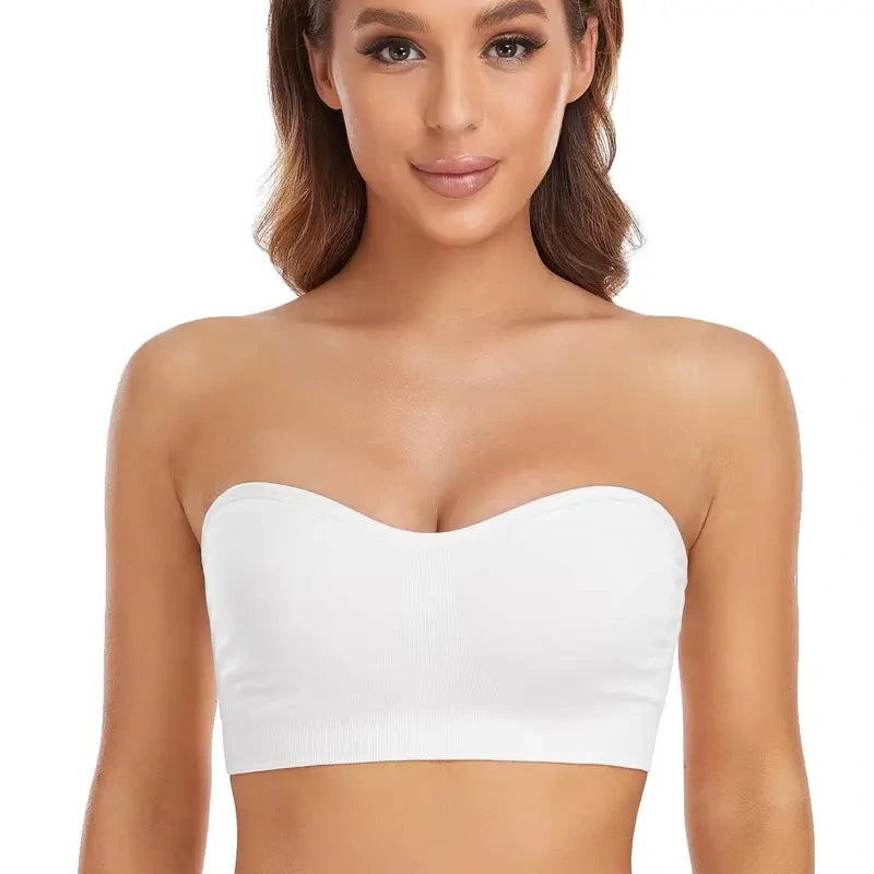 Wireless Strapless Bandeau Bra with Non-Slip Silicone Grip