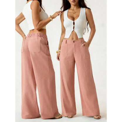 High Waist Wide Leg Beach Trousers With Pocket