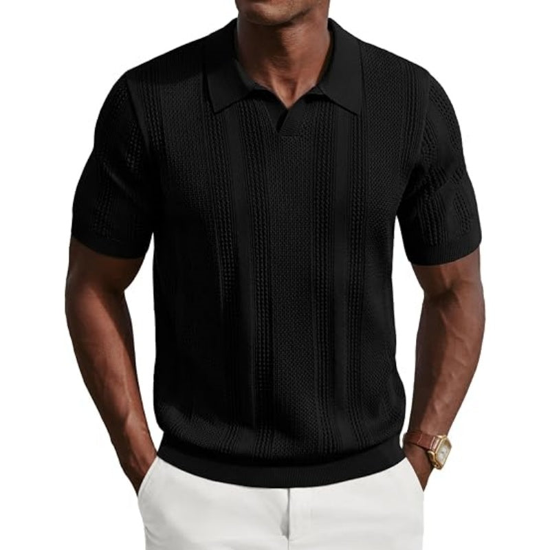 Mens Knit Polo Shirts V Neck Short Sleeve