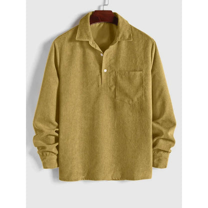 Men's Plain Pocket Half Button Corduroy Shirt