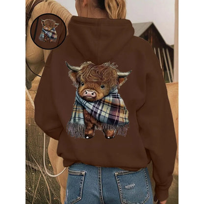 🐮 50% OFF!!🎁Cute Highland Cow Cozy Fleece-Lined Hooded Sweatshirt