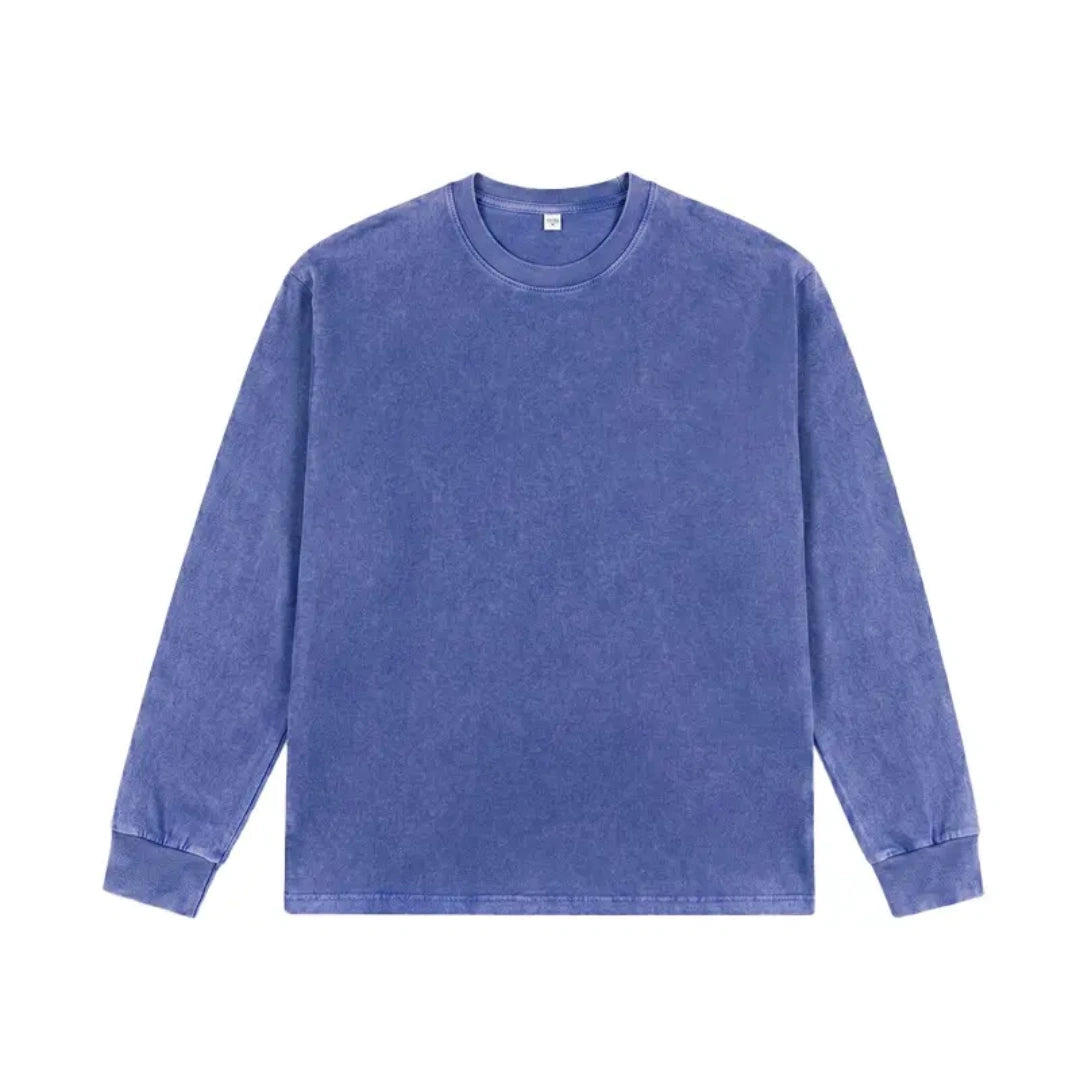 Unisex Vintage Washed Heavyweight Soft Breathable Cotton Long Sleeve T-Shirt