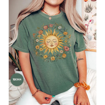 Boho Spiritual Sun T-Shirt, Cute Bohemian Tee, Celestial Hippie Clothing, Vintage Women Clothing, Hippy Clothes, Chic Style, Floral Outfit