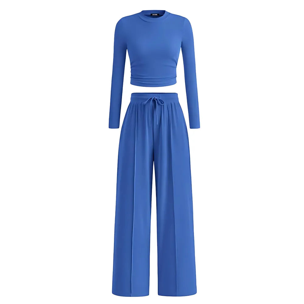 Women's Fall&Winter 2-Piece Set – Top & Wide-Leg Pants