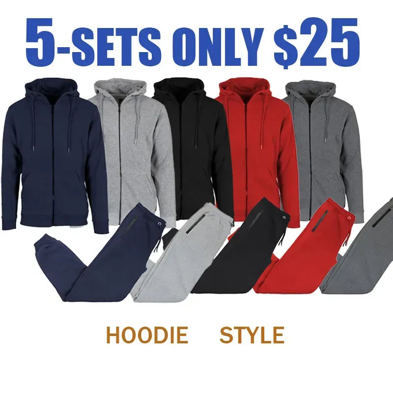 Men's 5-Piece Fleece Zip Hoodie & Jogger Sets