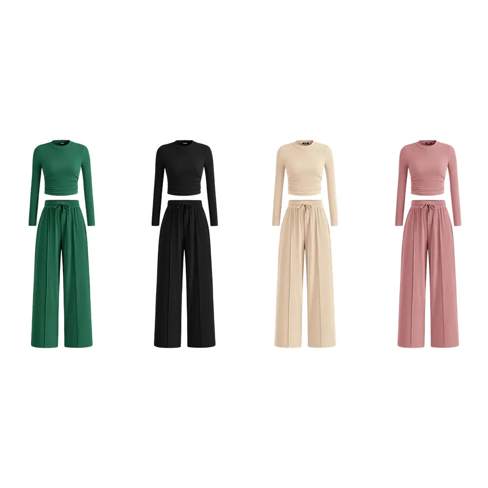 Women's Fall&Winter 2-Piece Set – Top & Wide-Leg Pants