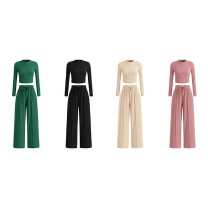 Women's Fall&Winter 2-Piece Set – Top & Wide-Leg Pants
