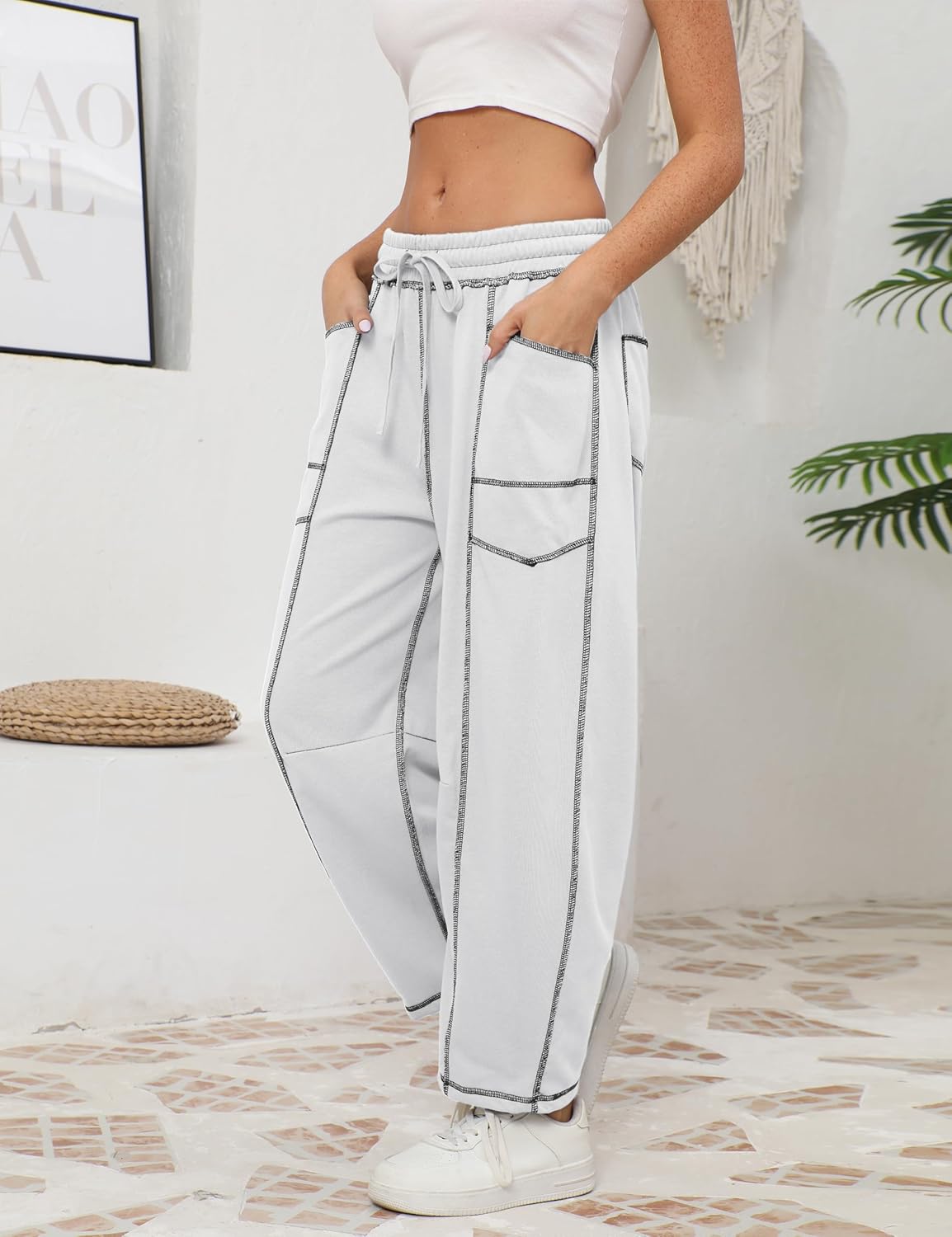 ⚡ Limited Stock – Grab Yours Now! 👇Women's Barrel Sweatpants - Baggy Wide Leg with Pockets & Drawstring