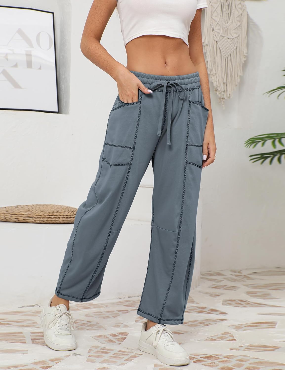 ⚡ Limited Stock – Grab Yours Now! 👇Women's Barrel Sweatpants - Baggy Wide Leg with Pockets & Drawstring