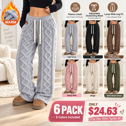 🔥 BESTSELLER | 6PCS $24.63 | Women's Retro Fleece Wide-Leg Pants