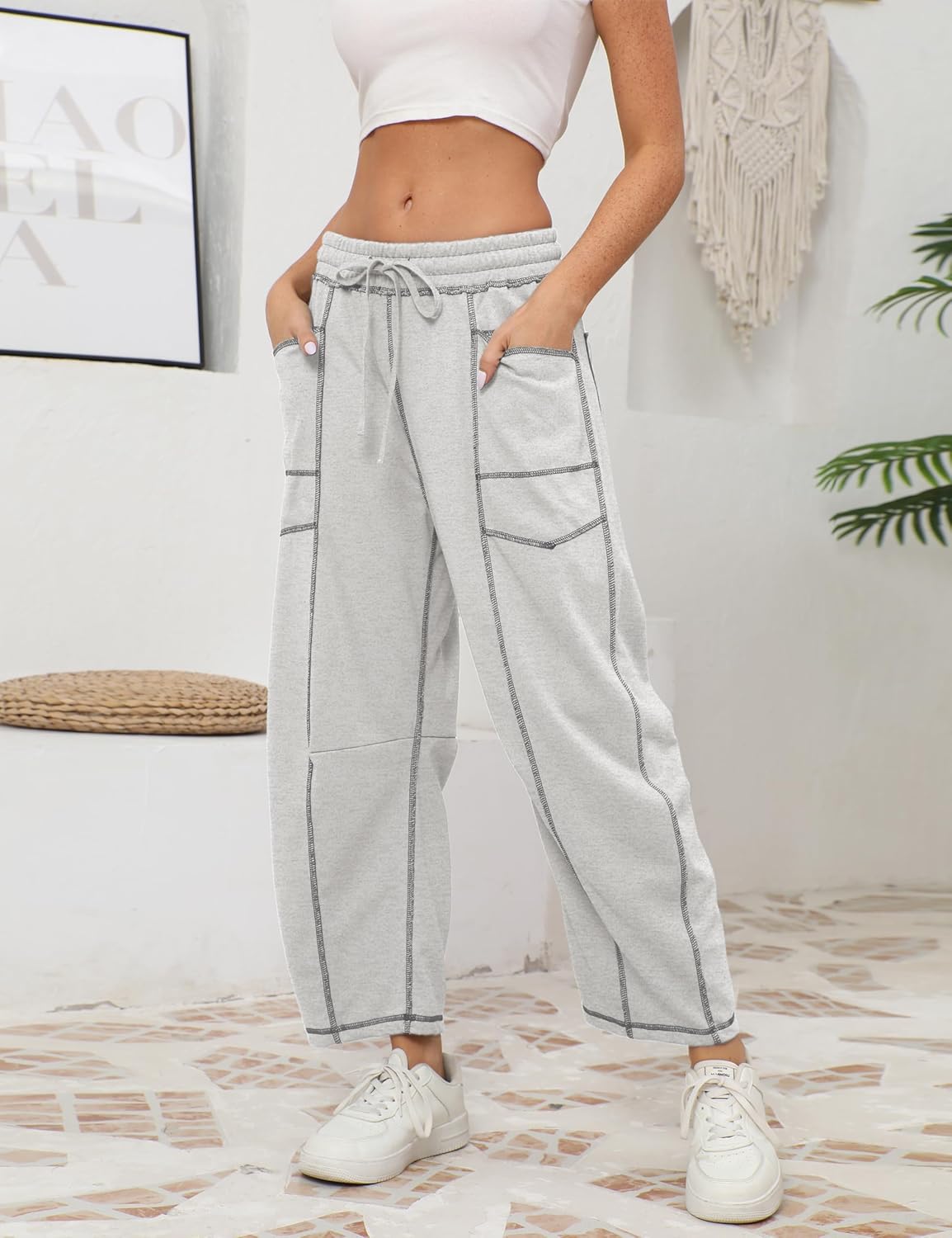 ⚡ Limited Stock – Grab Yours Now! 👇Women's Barrel Sweatpants - Baggy Wide Leg with Pockets & Drawstring
