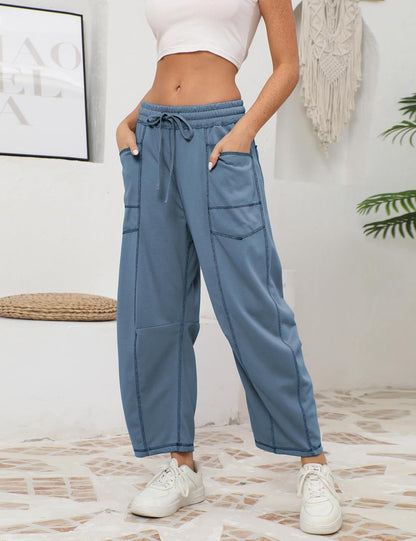 ⚡ Limited Stock – Grab Yours Now! 👇Women's Barrel Sweatpants - Baggy Wide Leg with Pockets & Drawstring