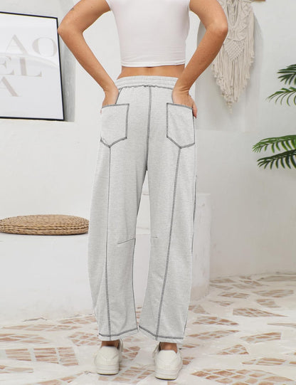 ⚡ Limited Stock – Grab Yours Now! 👇Women's Barrel Sweatpants - Baggy Wide Leg with Pockets & Drawstring