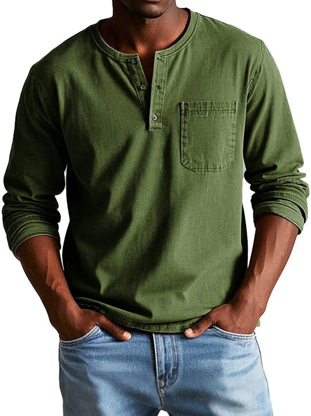 💫Clearance Sale🔥Men's Fashion Vintage Distressed Pocket Long Sleeve Henley Shirt
