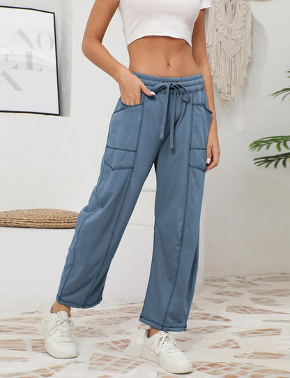 ⚡ Limited Stock – Grab Yours Now! 👇Women's Barrel Sweatpants - Baggy Wide Leg with Pockets & Drawstring