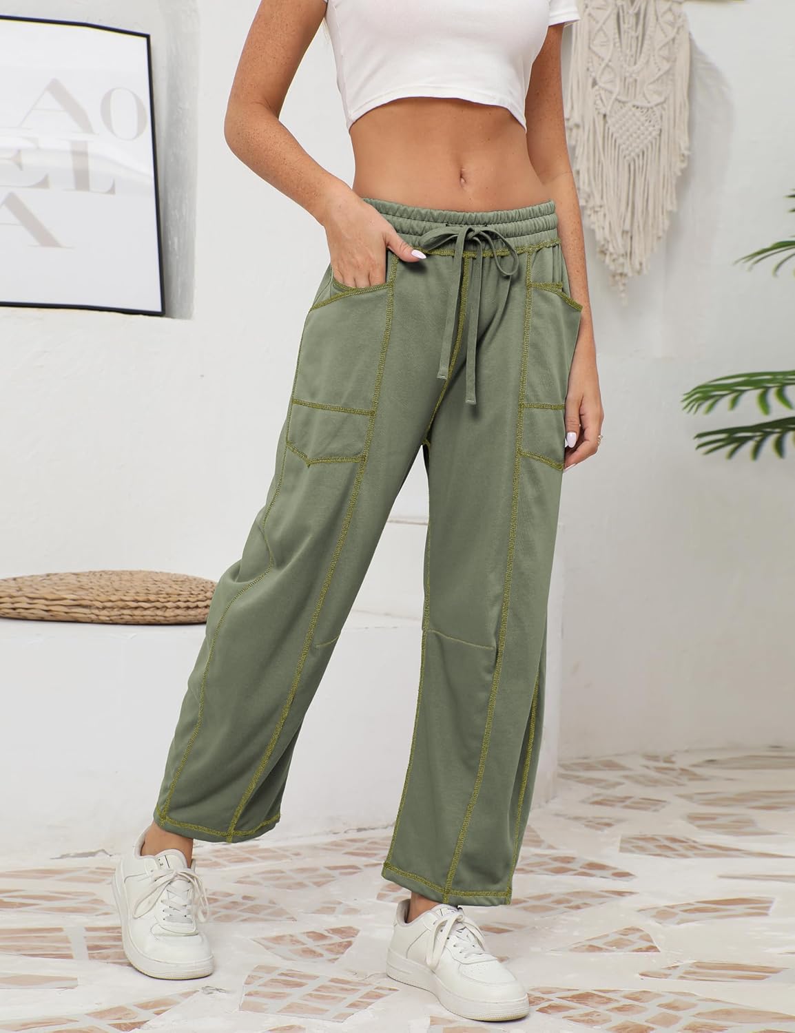 ⚡ Limited Stock – Grab Yours Now! 👇Women's Barrel Sweatpants - Baggy Wide Leg with Pockets & Drawstring