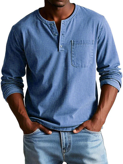 💫Clearance Sale🔥Men's Fashion Vintage Distressed Pocket Long Sleeve Henley Shirt
