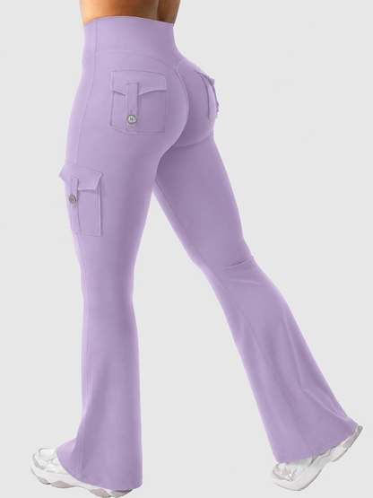 High-Waist Cargo Flare Leggings with Pockets