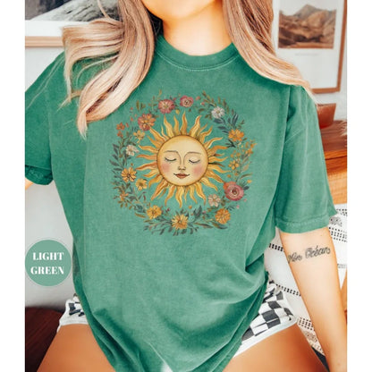 Boho Spiritual Sun T-Shirt, Cute Bohemian Tee, Celestial Hippie Clothing, Vintage Women Clothing, Hippy Clothes, Chic Style, Floral Outfit