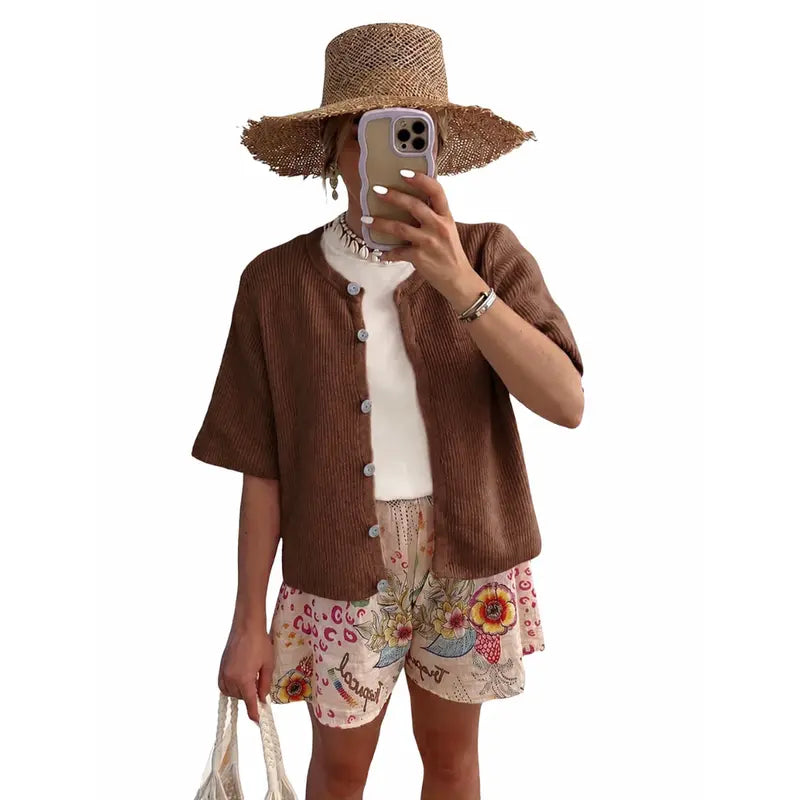 UANEO Women's Lightweight Knit Cardigan - Short Sleeve