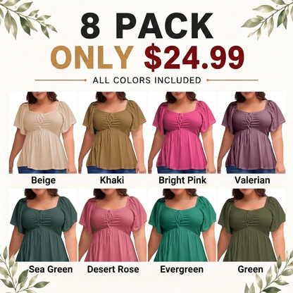 Eytino Women Plus Size Sweetheart Neck Short Sleeve Shirred Peplum Rib Blouse Tops Shirts(1X-5X)
