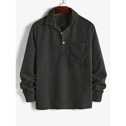 Men's Plain Pocket Half Button Corduroy Shirt