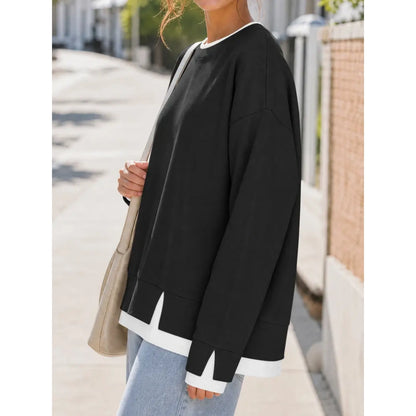 Women's Two-Piece Layered Crew Neck Sweatshirt